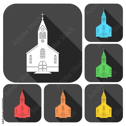 Church icons set with long shadow