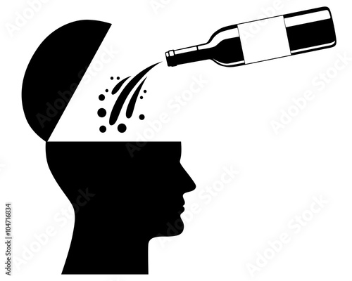 Symbol: Alkoholiker/-in – schwarz-weiß, Vektor, freigestellt