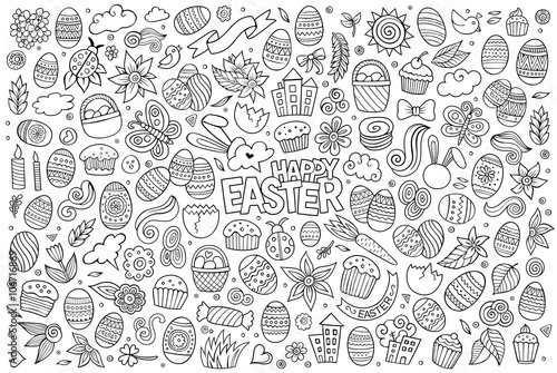Sketchy vector hand drawn doodles cartoon set of Easter objects 