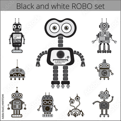Set of cute vintage robots. Icons.