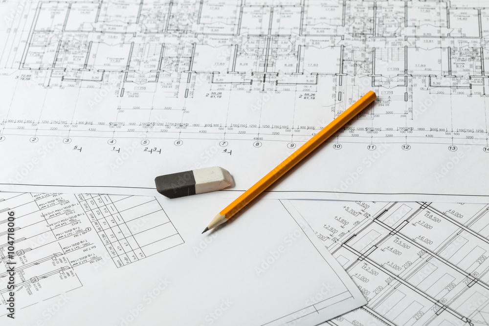 Architectural blueprints close up Architectural blueprints close up
