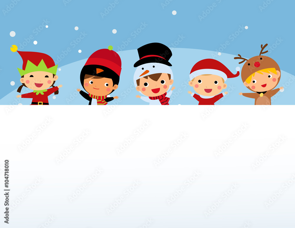 Fototapeta premium Christmas Children and Banner
