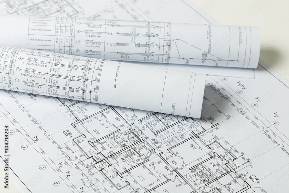Architectural blueprints close up Architectural blueprints close up