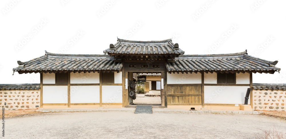 Traditional arched entrance of ancient korea building.