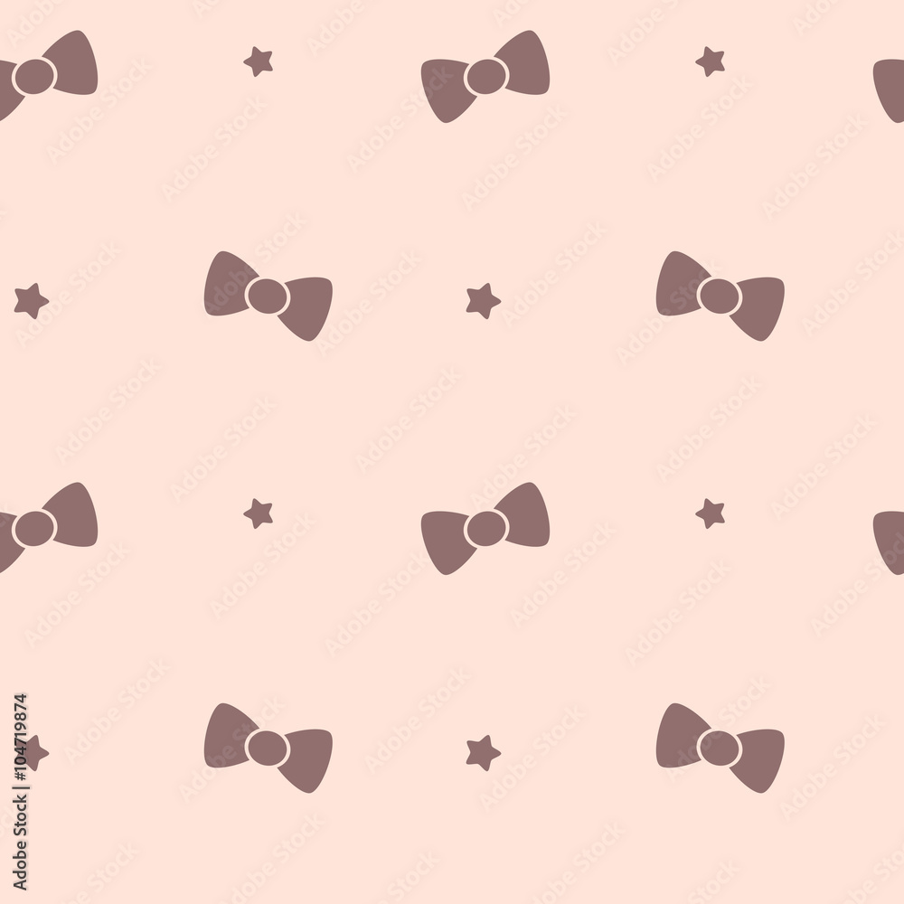 Fototapeta premium cute cartoon bow ribbon and stars on pink background seamless vector pattern illustration