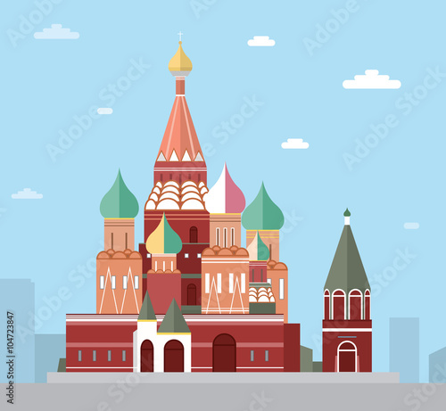 Saint Basil's Cathedral in Moscow. Minimal, non-precise illustration.