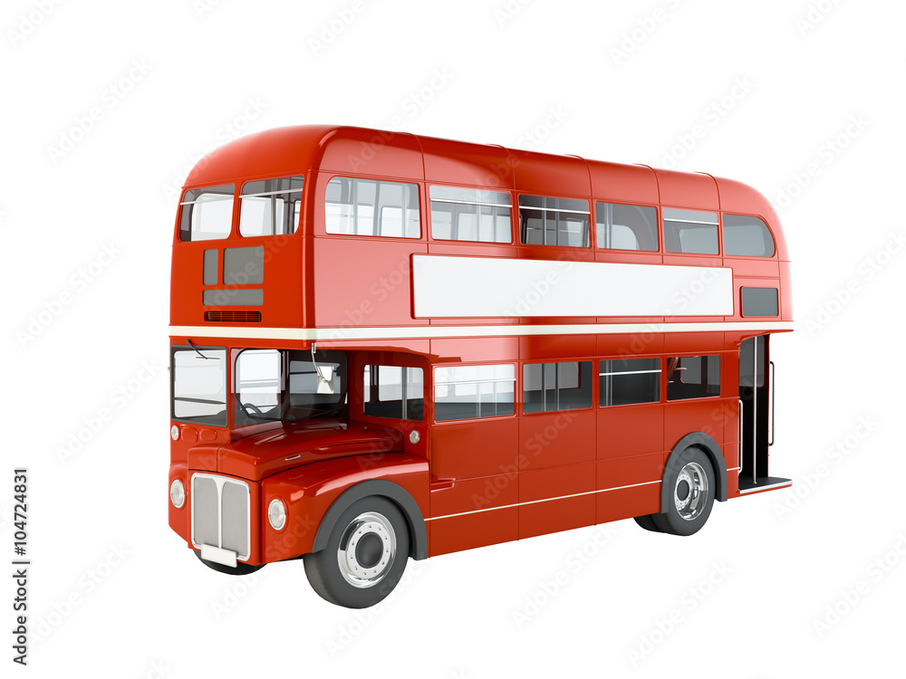 Red English bus isolated on white background