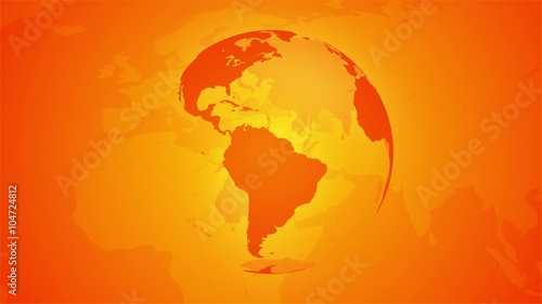 Looping orange globe, breaking news style, with north world background.