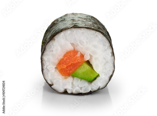 Sushi rolls with avocado and salmon.