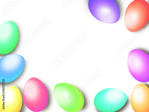 Collection of pastel easter eggs creating colorful border frame, isolated on white background, suitable as background template for poster, postcard, greeting, web site usage etc.