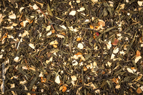 aromatic green dry tea with fruits and petals 