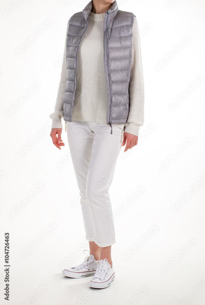 Young woman in warm vest.