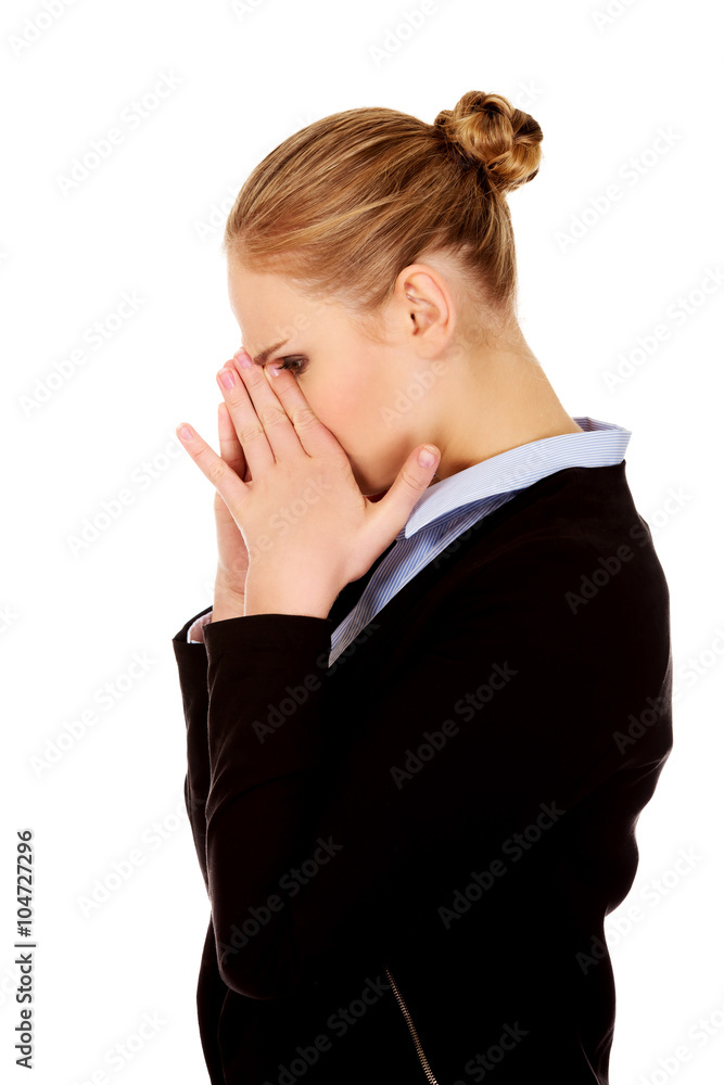 Young business woman with sinus ache Young business woman with sinus ache