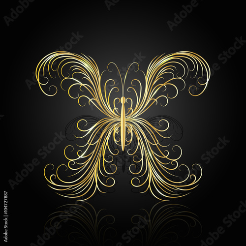 Gold swirl pattern in shape of a butterfly.