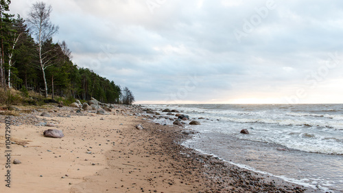 Storm large wave on the shore of the Baltic sea