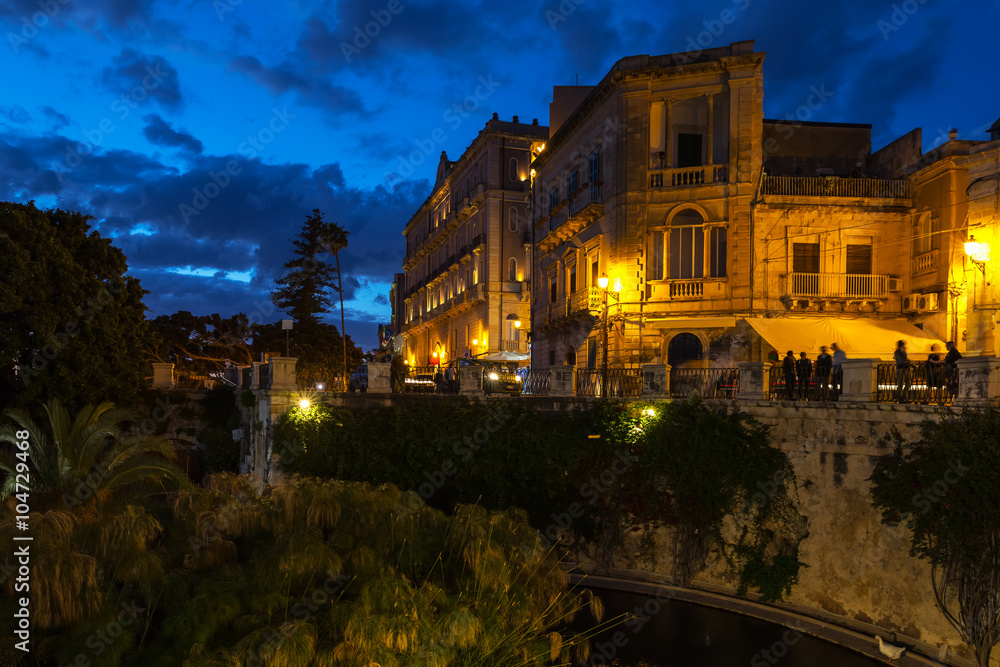 Syracuse, nocturnal view of Syracuse, Sicily, Italy