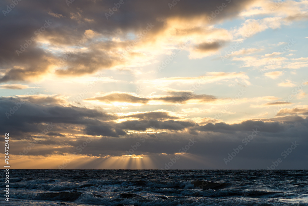 Naklejka premium Storm large wave on the shore of the Baltic sea