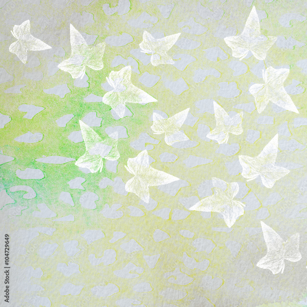 weiße Blätter auf Wasserfarbenem Hintergrund - Jahreszeiten Grußkarte 
