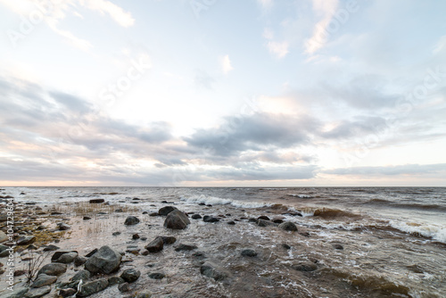 Storm large wave on the shore of the Baltic sea