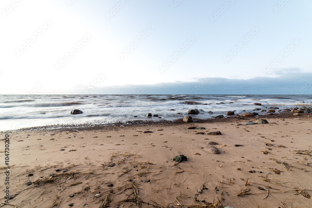 Fototapeta premium Storm large wave on the shore of the Baltic sea