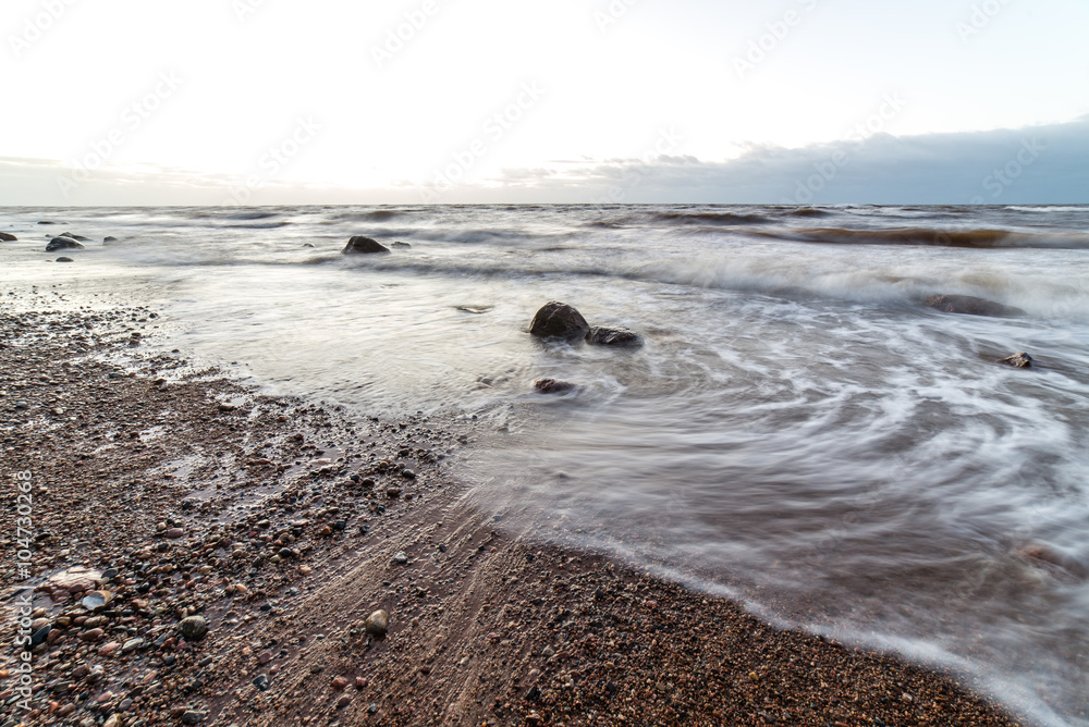 Fototapeta premium Storm large wave on the shore of the Baltic sea