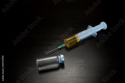 Medical Injection Syringe With Liquid And Transparent Ampule
