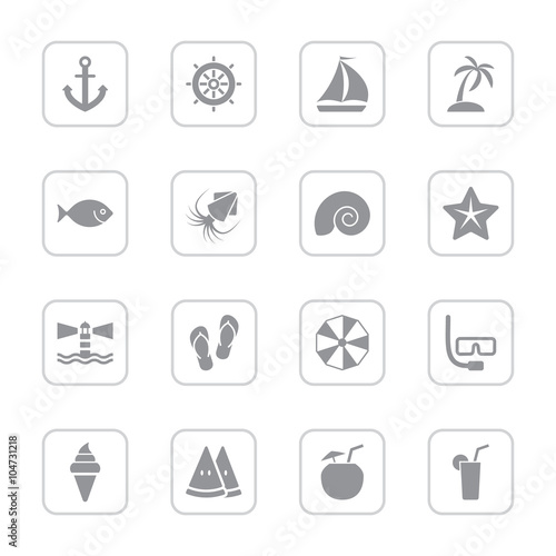 gray flat icon set 9 with rounded rectangle frame for web design, user interface (UI), infographic and mobile application (apps)