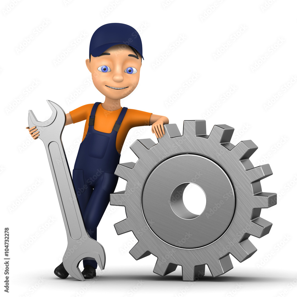 3d small person in a workwear Isolated on white
