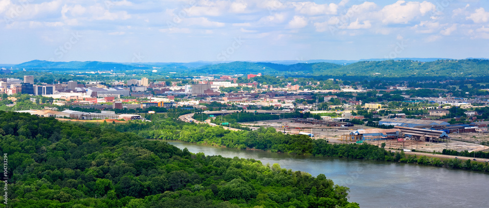 Panorama landscape of Chattanooga on the Tennessee River as seen from Chickamauga Dam