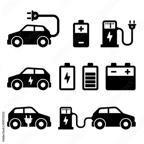 Electric Car Icons Set on White Background. Vector