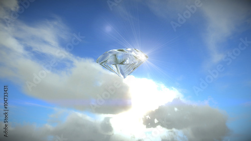 Diamant schwerelos vor blauem Himmel mit Spiegelung III