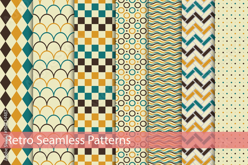 Collection of retro seamless patterns.