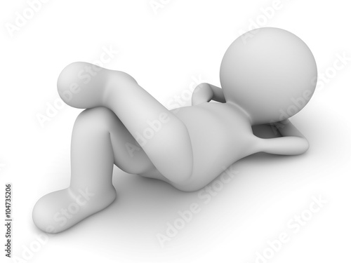 3d man lying down and thinking isolated on white floor background