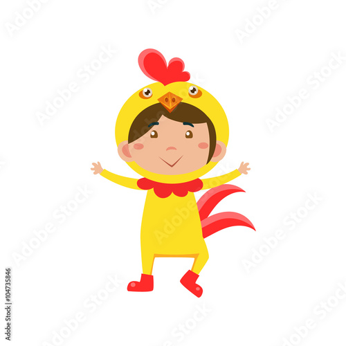 Child Wearing Costume of Chicken. Vector Illustration