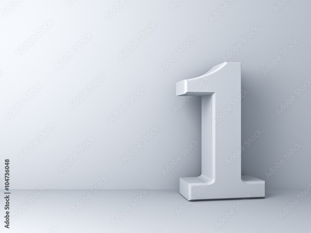3D number one over white background Stock Photo