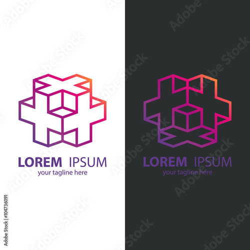 Isometric cube logo design template. Line design template logotype.Vector illustration.