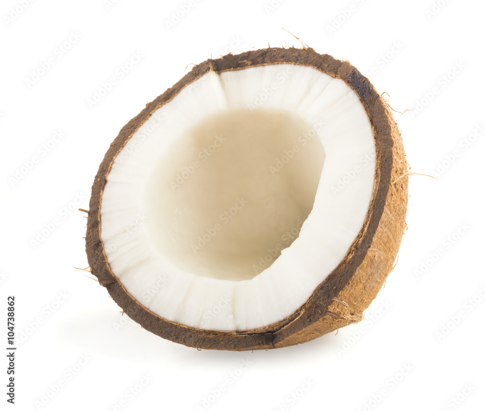 coconut cut in half on white background coconut cut in half on white background