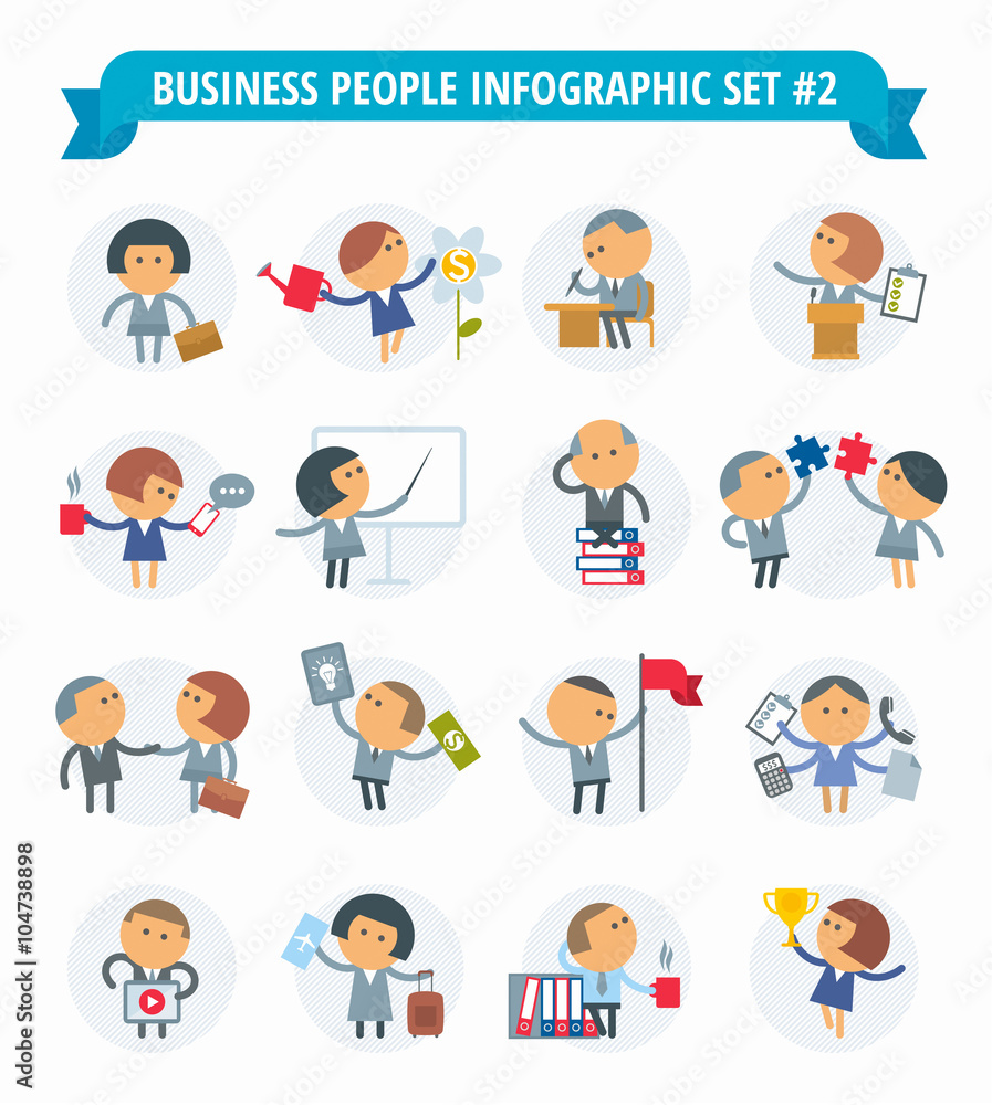 Vector flat infographic elements set. Professions people icon set: business people, office people, concept business, avatar business icons. Suitable for infographics, web graphic, social networks.