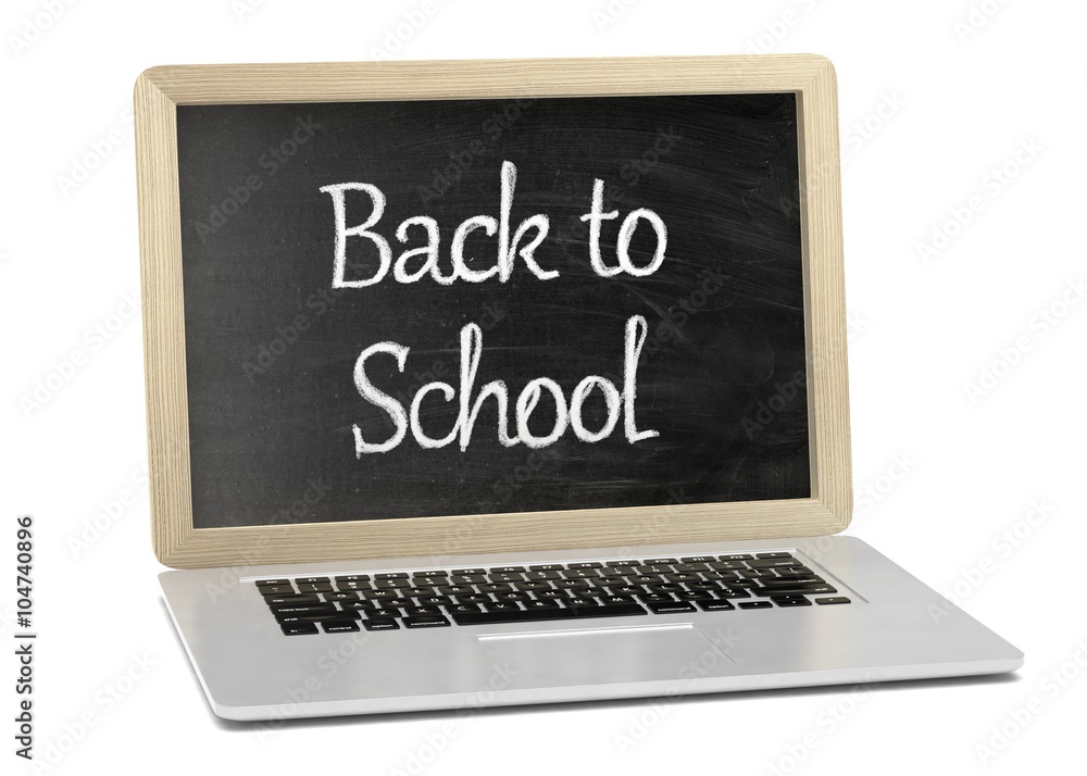 Laptop with chalkboard, back to school, online education concept Laptop with chalkboard, back to school, online education concept