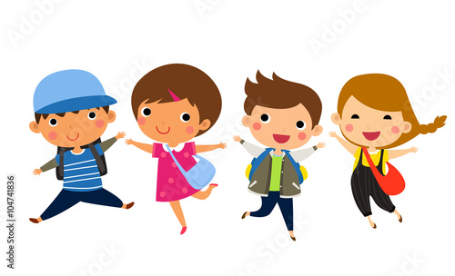 Students Jumping - Vector