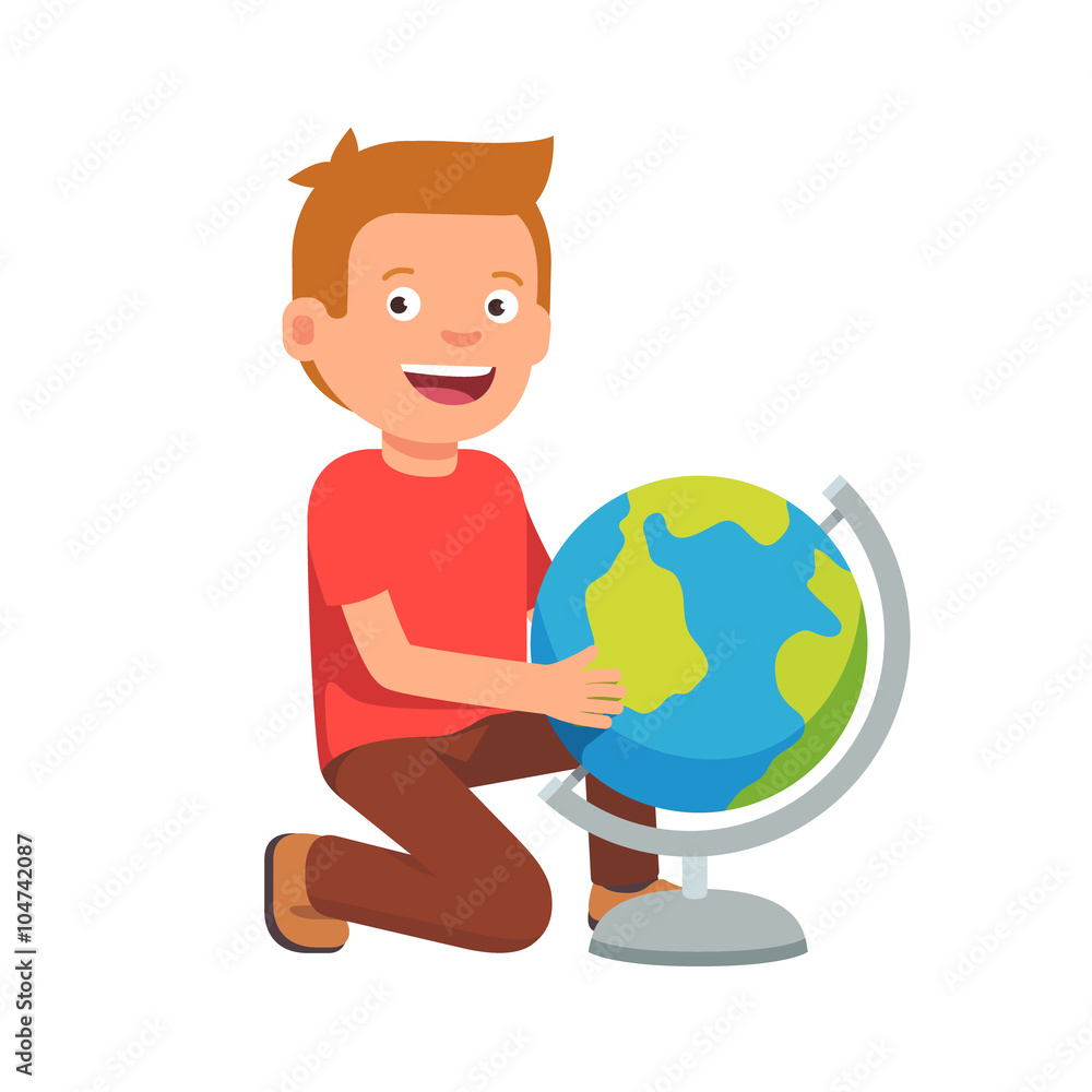 Kid sitting at terrestrial globe Kid sitting at terrestrial globe