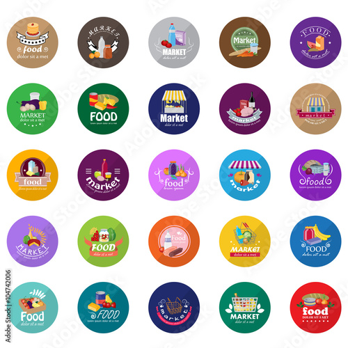 Food And Market Icons Set-Isolated On Mosaic Background:Vector Illustration,Graphic Design.For Web,Websites,Print, App,Presentation Templates,Mobile Applications And Promotional Materials.Shopping Tag