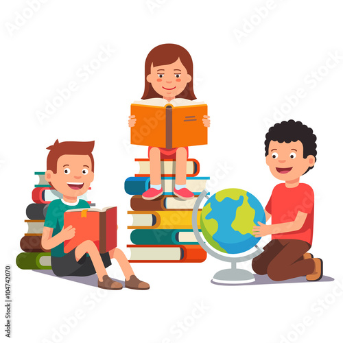 Group of kids studying and learning together