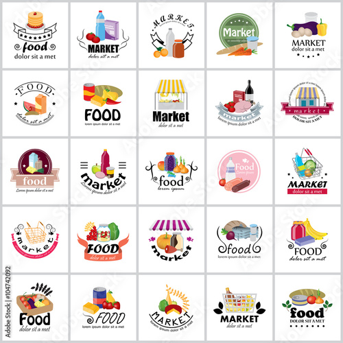 Food And Market Icons Set-Isolated On White Background:Vector Illustration,Graphic Design.For Web,Websites,Print, App,Presentation Templates,Mobile Applications And Promotional Materials.Shopping Tag