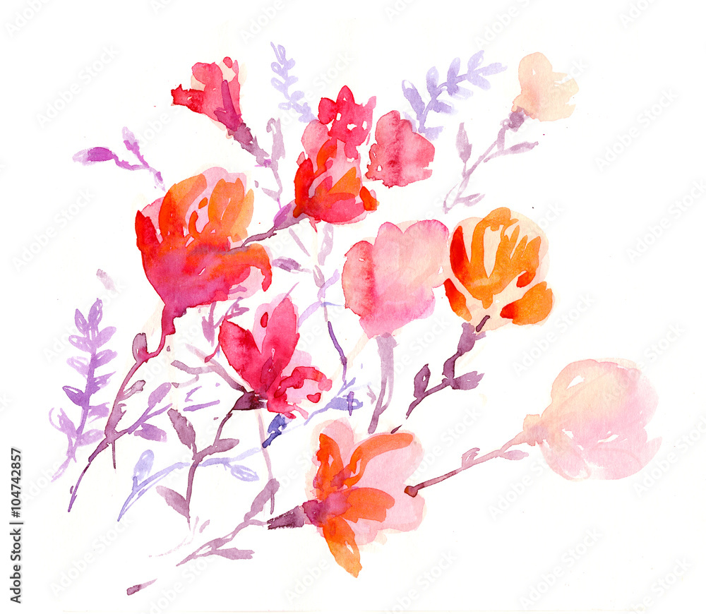 watercolors colorful flowers 