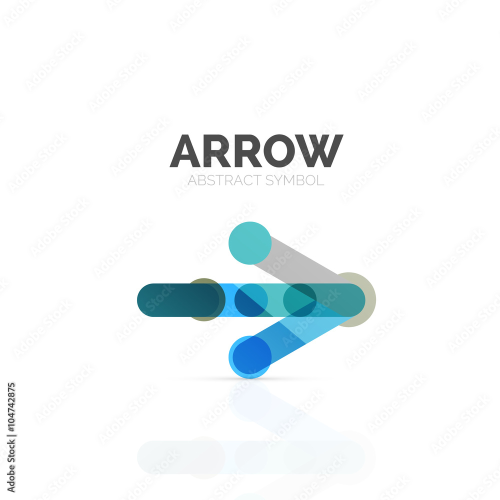 Linear arrow abstract logo, connected multicolored segments of lines in directional pointer figure Linear arrow abstract logo, connected multicolored segments of lines in directional pointer figure