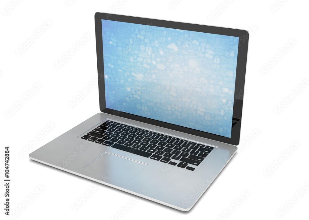 3d rendering of a laptop with blue wallpaper with app icon 3d rendering of a laptop with blue wallpaper with app icon
