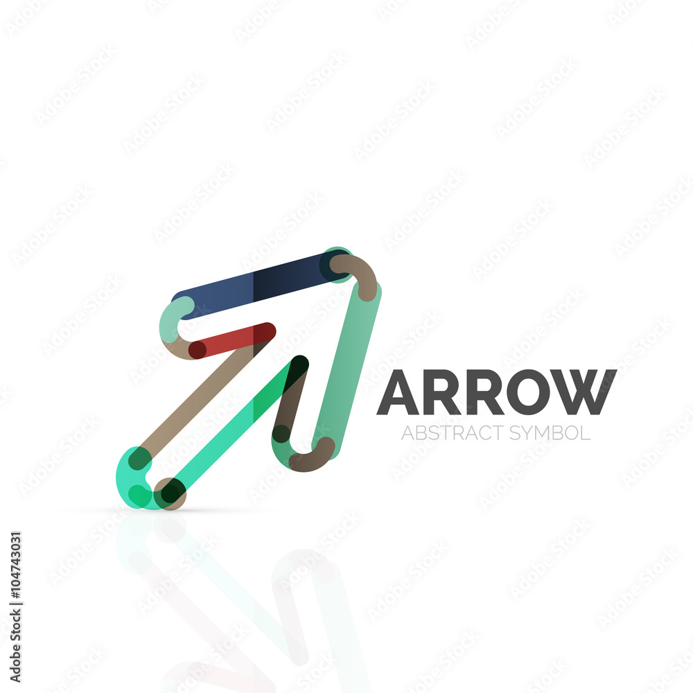 Linear arrow abstract logo, connected multicolored segments of lines in directional pointer figure Linear arrow abstract logo, connected multicolored segments of lines in directional pointer figure