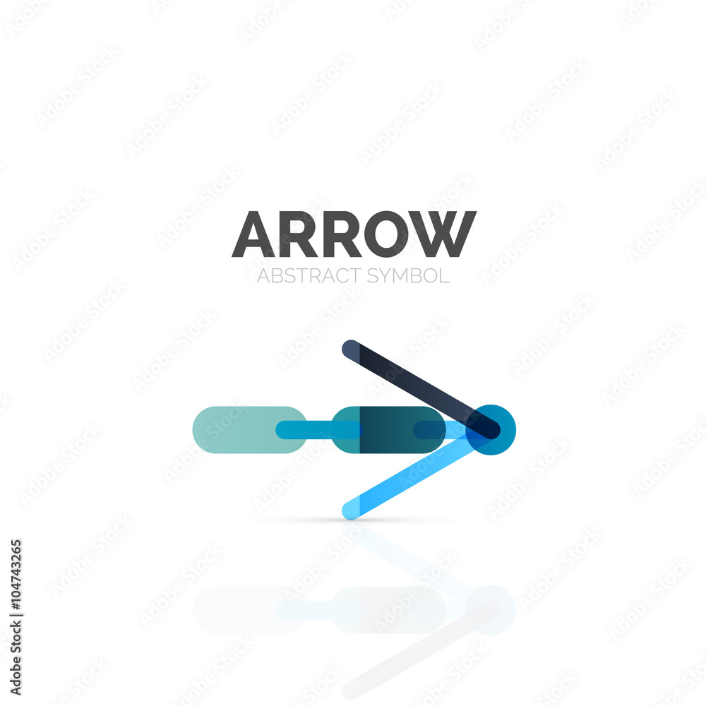Linear arrow abstract logo, connected multicolored segments of lines in directional pointer figure Linear arrow abstract logo, connected multicolored segments of lines in directional pointer figure