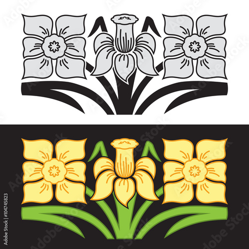 Ornament with stylized narcissus flowers.